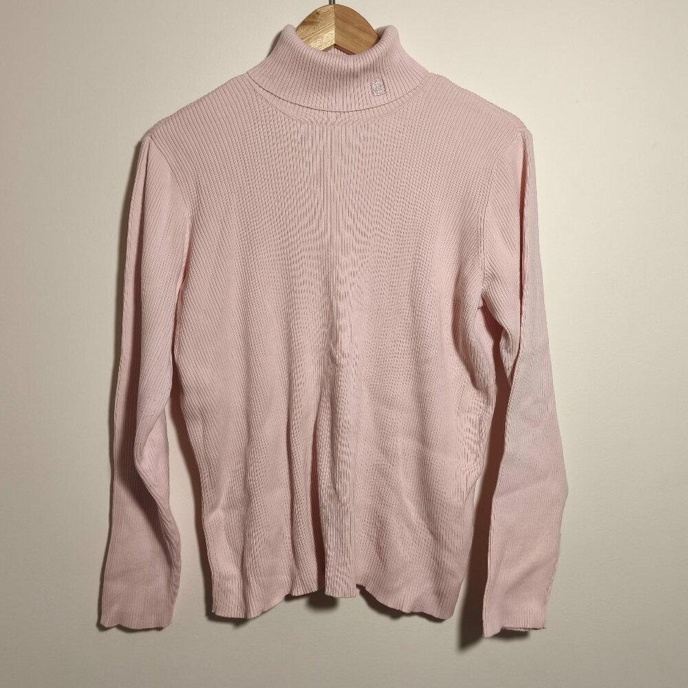 Lauren Ralph Lauren 100% Cotton Embroidered Turtleneck Sweater sz XL Pink